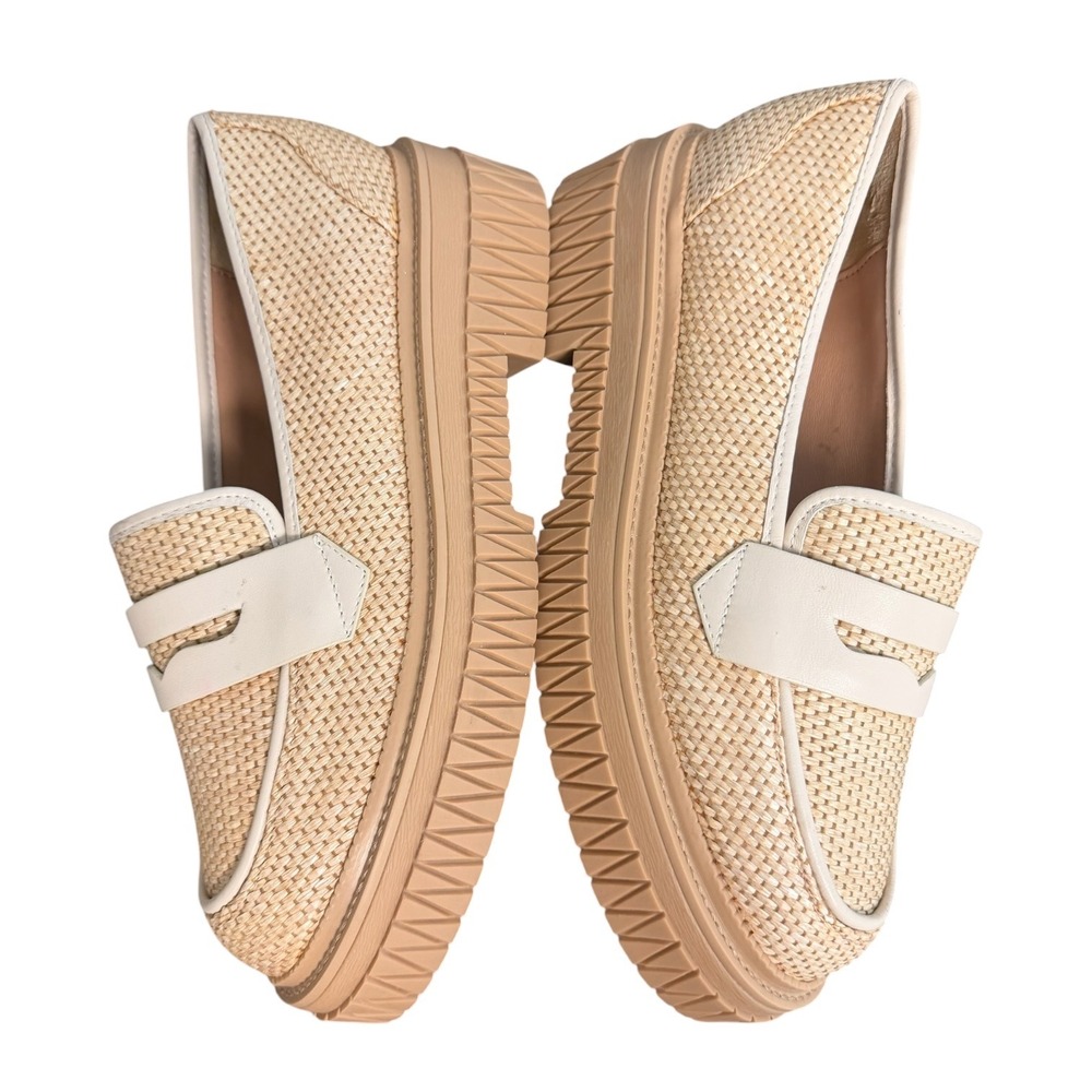 Schutz Viola Weekend Beige Woven Raffia Platform Penny Loafers Lug Sole 8B - Picture 4 of 10